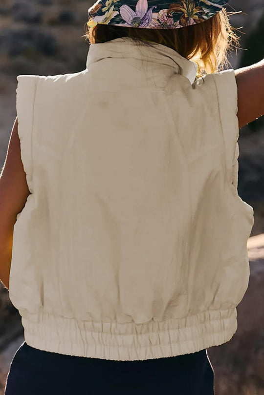 Versatile Stand Collar Button Sleeveless Loose Pocket Vest Jacket