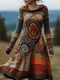 Bohemian Style Autumn And Winter Warm Women's Hooded Knitted Sweater Dress artswardrobe
