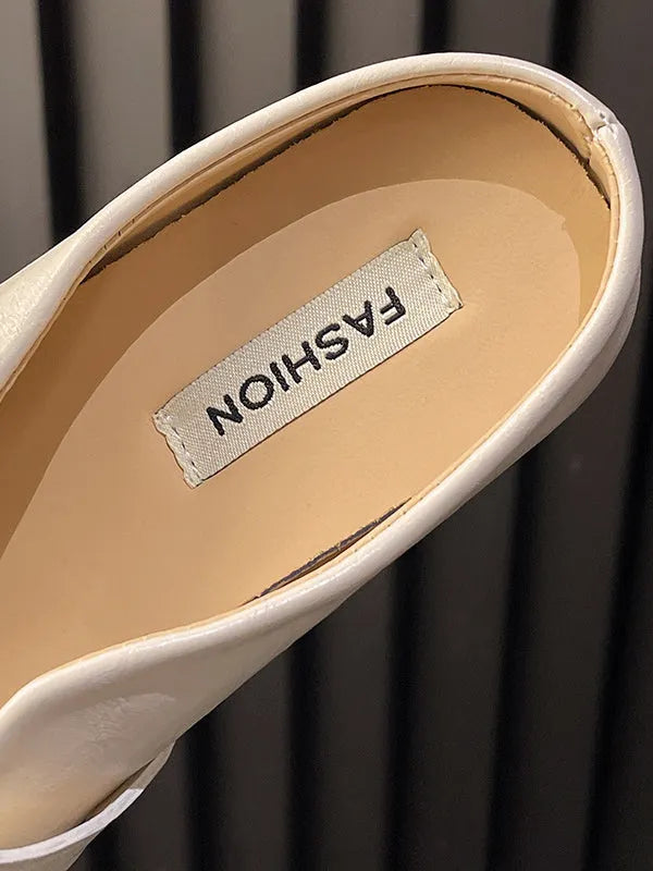 Contrast Color Shallow Cut Split-joint Square-toe Flats Mary Janes Slippers&mules