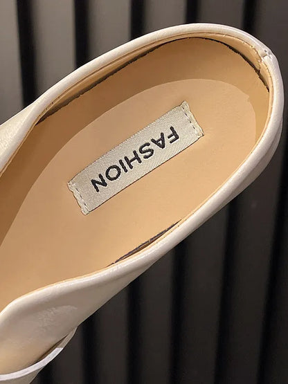 Contrast Color Shallow Cut Split-joint Square-toe Flats Mary Janes Slippers&mules