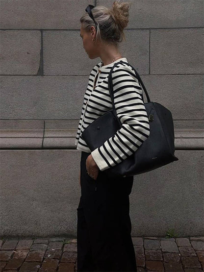 Tossy Striped Knit Sweater Cardigan Coat Female Loose Long Sleeve Slim Patchwork Contrast Outwear Summer Knitwear Coat
