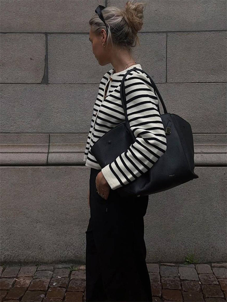 Tossy Striped Knit Sweater Cardigan Coat Female Loose Long Sleeve Slim Patchwork Contrast Outwear Summer Knitwear Coat