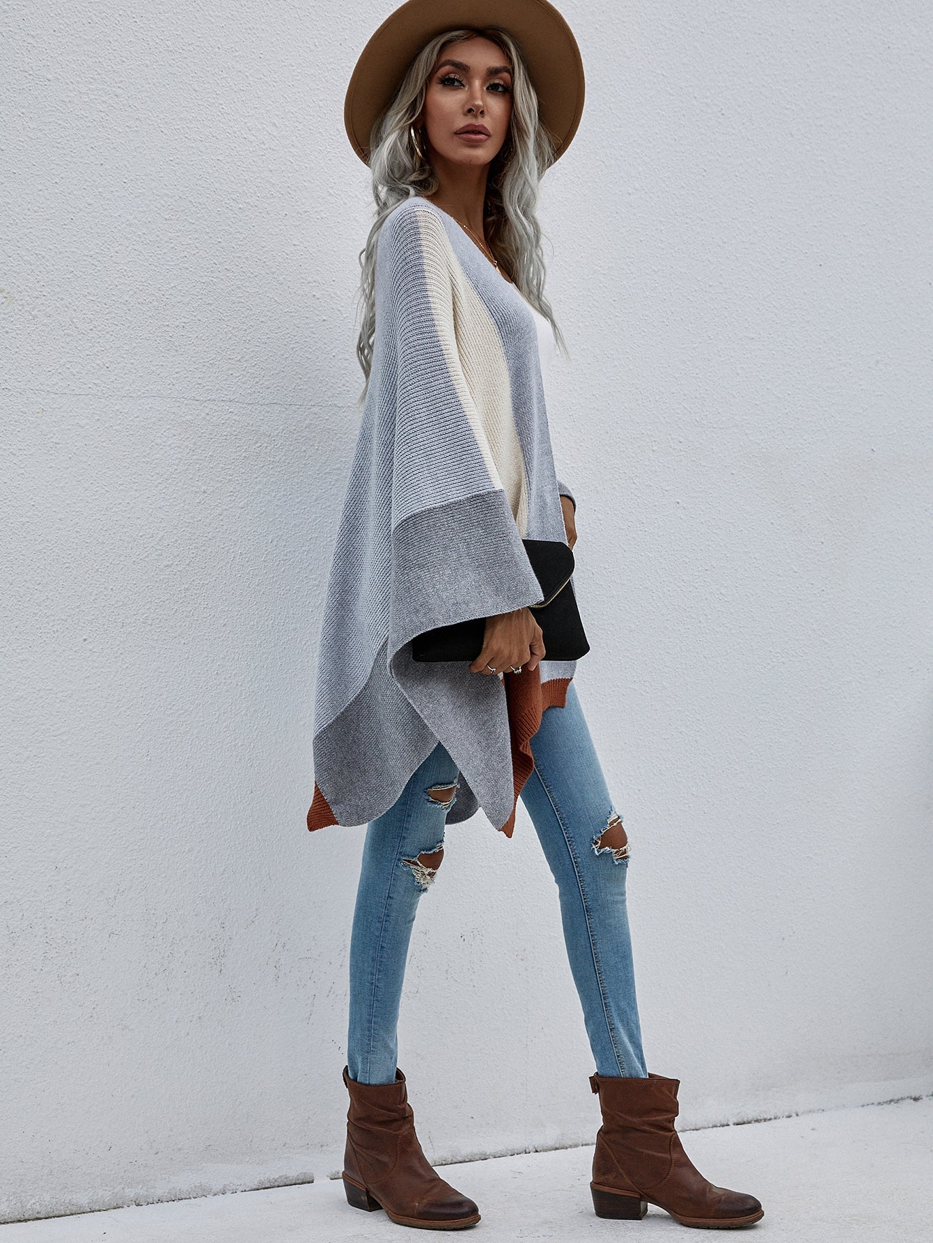 Autumn Winter Office Plaid Loose Knitted Cardigan Coat Sweater