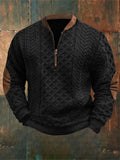 Men's Retro Western Textured Print Zipper Neck Knit Sweatshirt artswardrobe