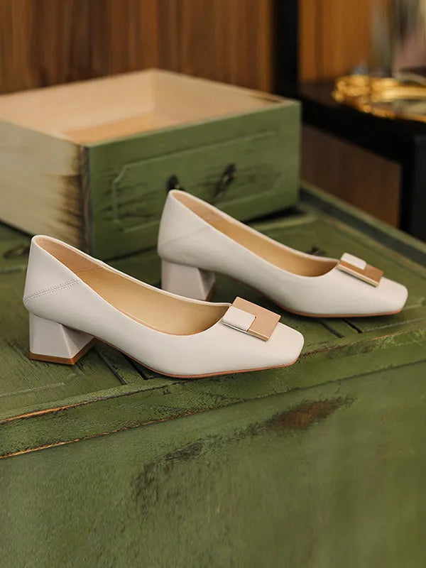 Square Buckle Chunky Square Mid Heel Shoes