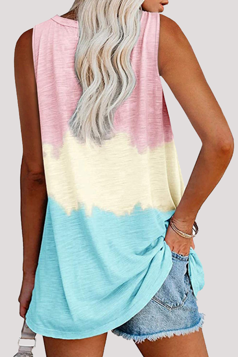 Patchwork Tie Dye Pocket V Neck T-shirts