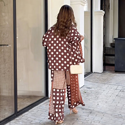 Autumn Winter Polka Dot Lace Wide Leg Pants Set for