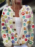Comstylish Colorful Dog Paw Pattern Cozy Cardigan Sweater