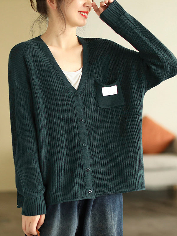 6 Colors Urban Split-joint Color V-neck Cardigan Top