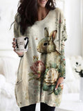 Vintage Cottage Bunny Floral Art Cozy Tunic artswardrobe