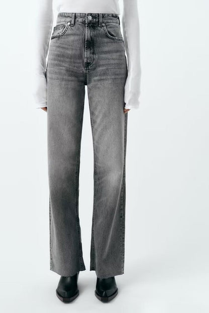 Fall Clothing Wide Leg Mid Waist Long Jeans – High Waisted Denim Pants