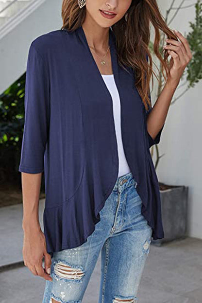 Clothing Autumn Color Cardigan 3/4 Sleeve Ruffle Top