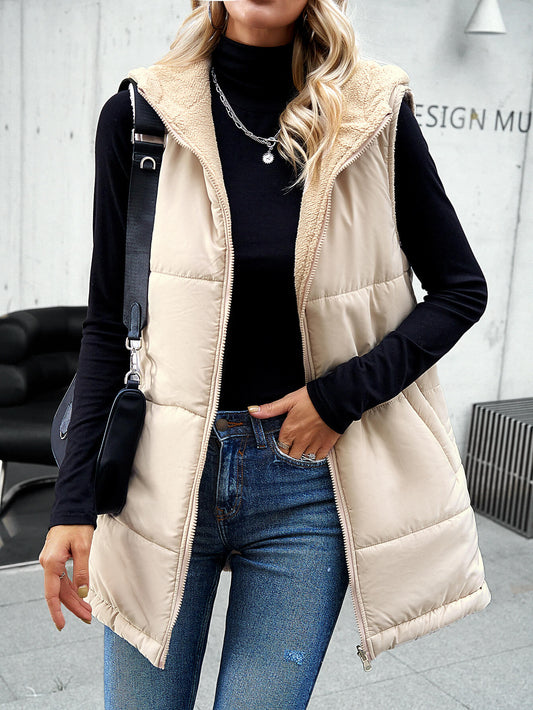 Fall and Forever Hooded Puffer Vest - Apricot