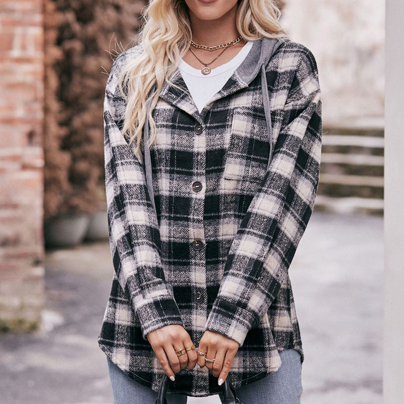 Hooded Flannel Plaid Coat Shirt in Multiple Colors