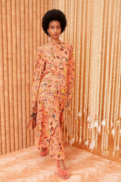Paisley Print Lantern Sleeve Midi Dress