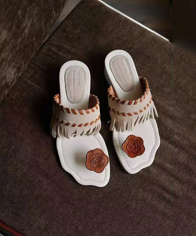 Stylish Black Tasseled Splicing Flip Flops Slide Sandals Ag1015