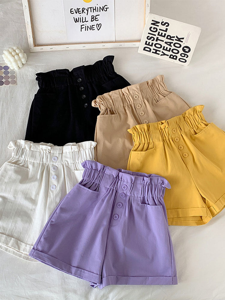 Summer High Waist Shorts Wide Leg Loose Cotton Short Pants With Belt Korean Sweet