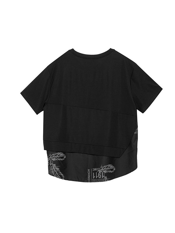 False Two Loose Printing Split-joint Round-neck T-shirts Tops