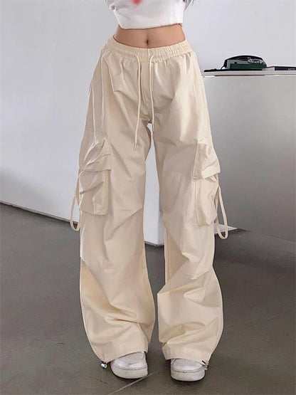 Y2k Cargo Pants High Waist Hip Hop Trousers Female Big Pockets Student Drawstring Baggy Sweatpants