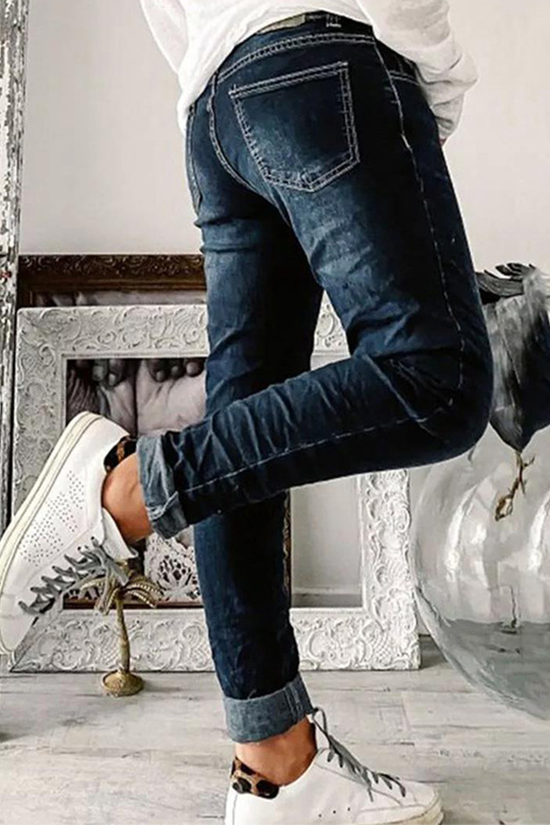 Street Patchwork Mid Waist Regular Denim Jeans