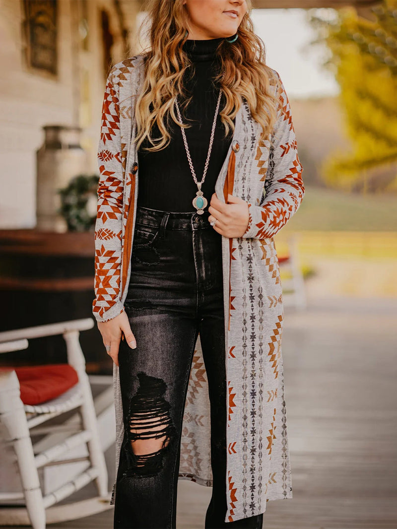 Autumn Cashmere Printed Long Coat Top Outerwear Long Sleeve Cardigan