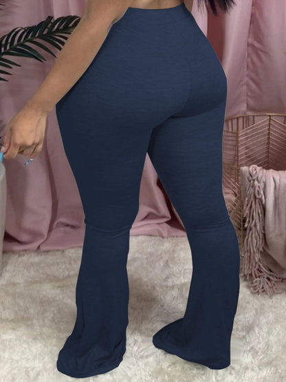 High Waist Flared Stretchy Pants ’s Color Full Length Trousers Home Style
