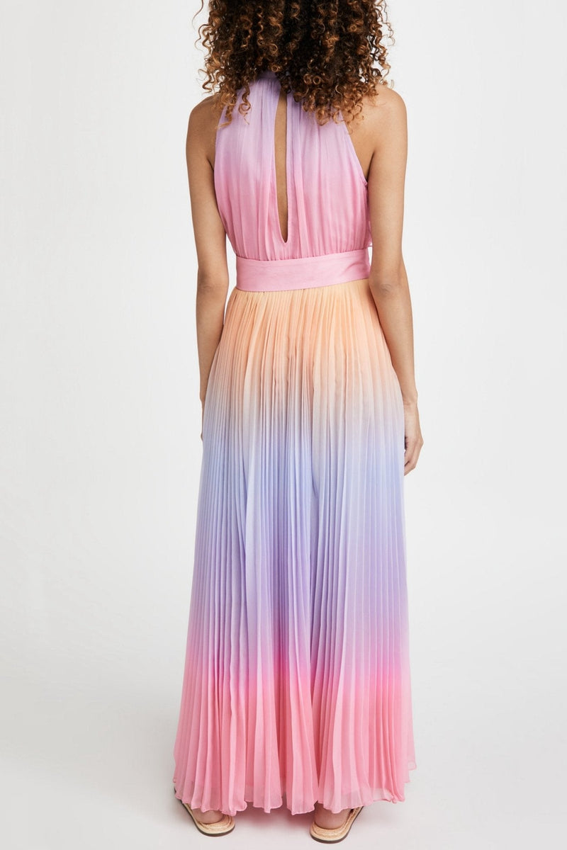 Clare Printed Plisse Halterneck Maxi Dress