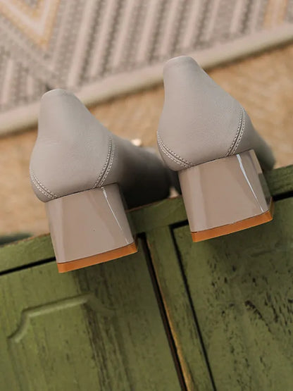 Square Buckle Chunky Square Mid Heel Shoes