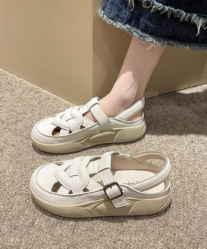 Red Hollow Out Platform Flat Sandals Splicing Qk048