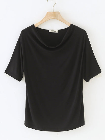 Short Sleeves Pleated Color Heaps Collar T-shirts Tops