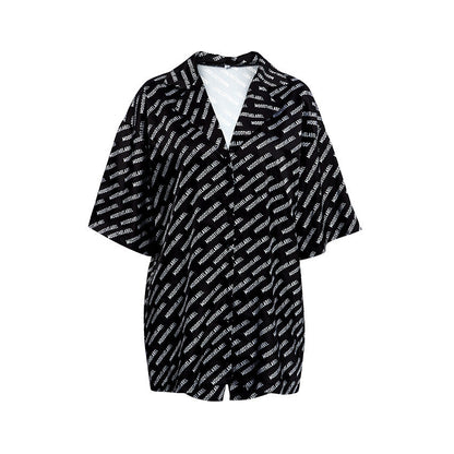Autumn Printed Cardigan Satin Pajamas Two Piece Set Half Sleeve Shorts Homewear