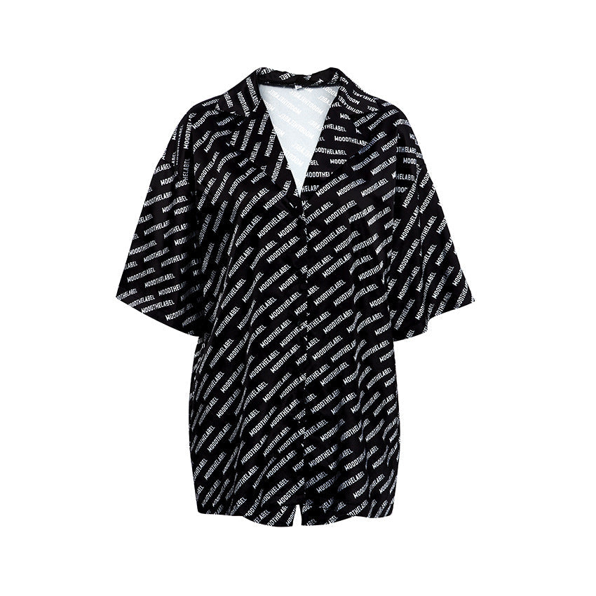 Autumn Printed Cardigan Satin Pajamas Two Piece Set Half Sleeve Shorts Homewear