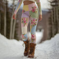 Comstylish Women's Vintage Floral Patchwork Art Cozy Knit Leggings