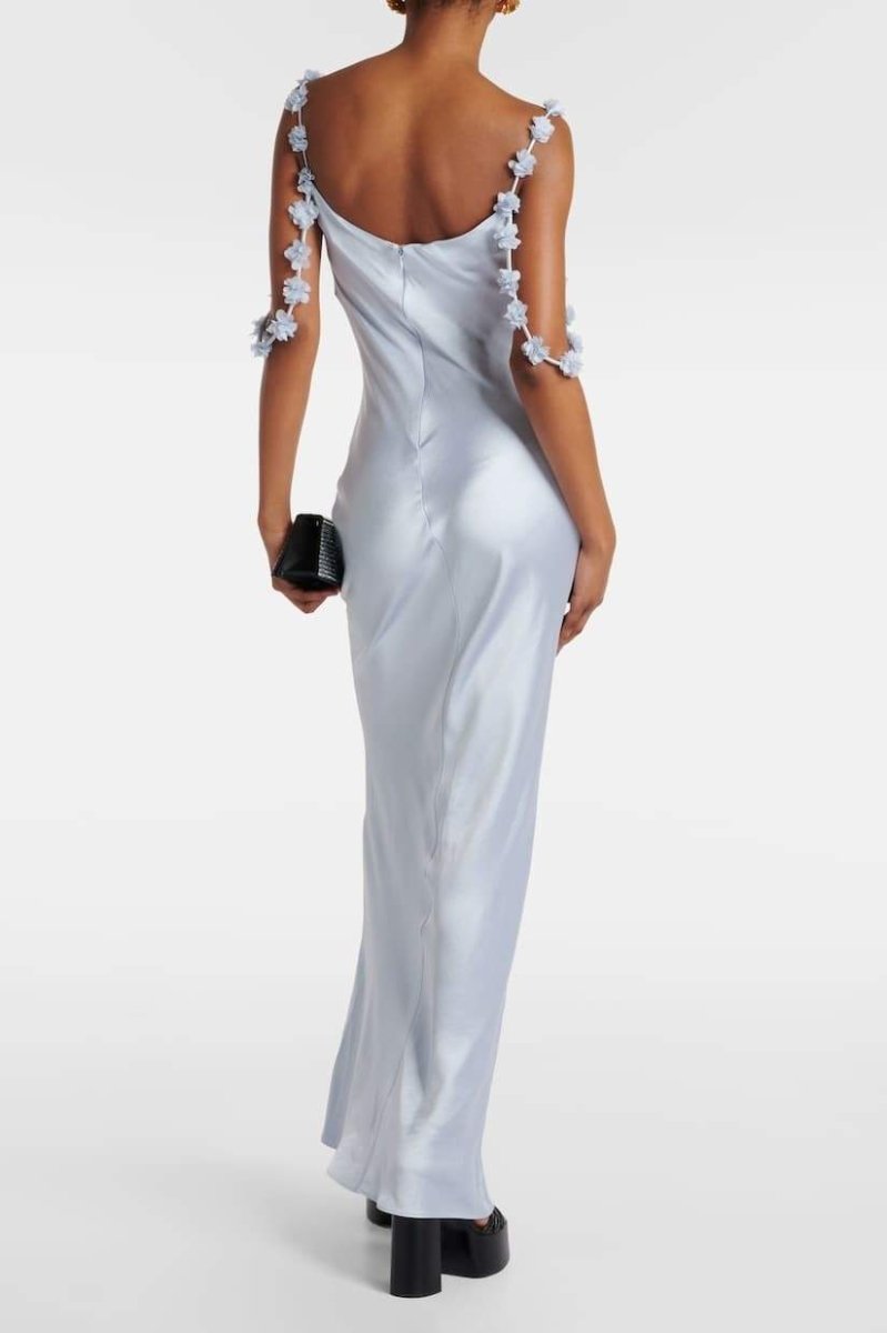 Olive -appliqué Satin Maxi Dress