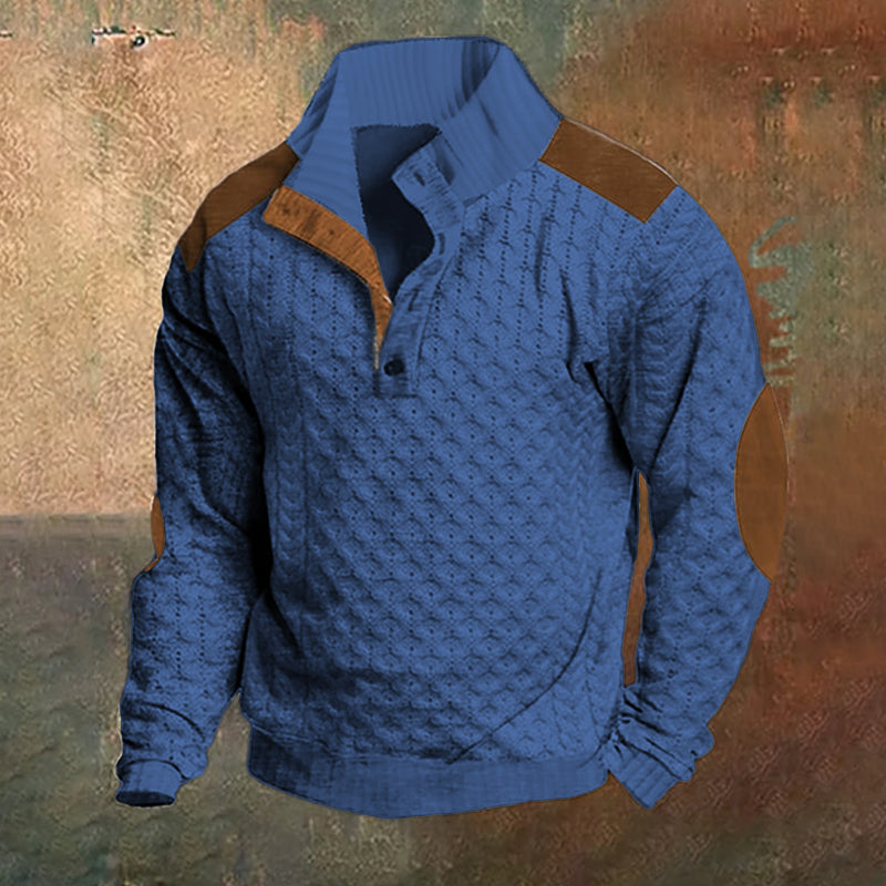 Men's Casual Color Block Knitted Jacquard Stand Collar Pullover Sweatshirt elevenforest