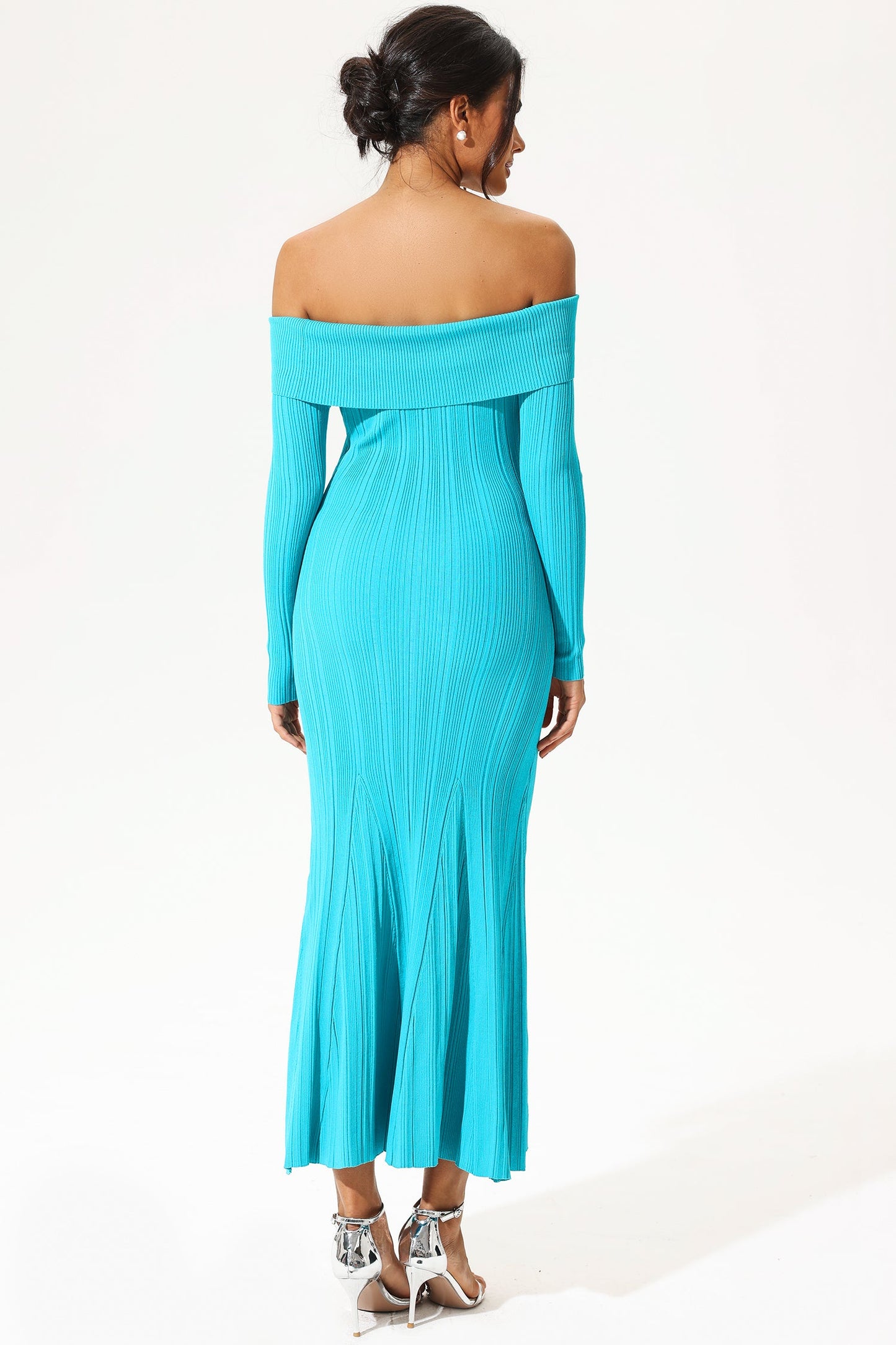 Long Sleeve Off-shoulder Slim Fishtail Knit Midi Dress