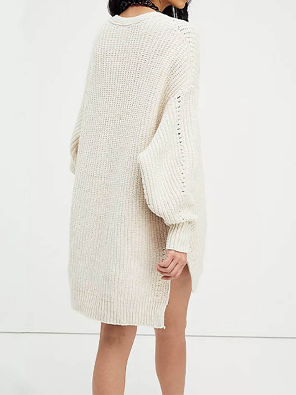 High-low Long Sleeves Hollow Color Collarless Cardigan Tops