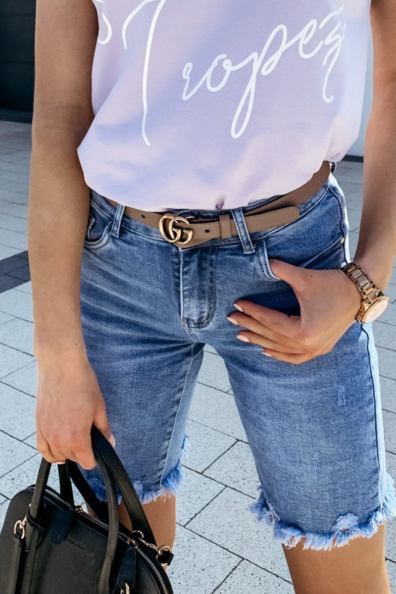 Street Mid Waist Straight Denim Shorts