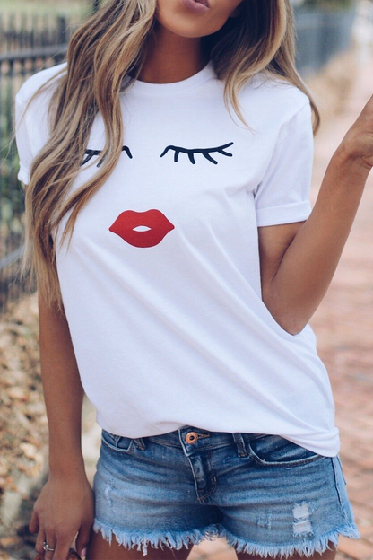 Print Patchwork O Neck T-shirts