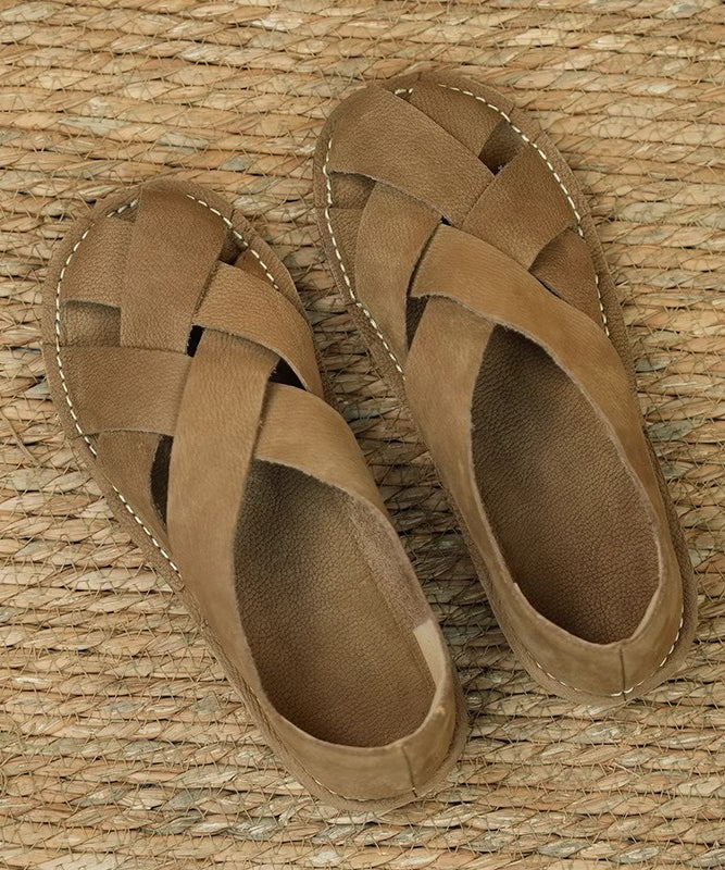 Comfortable Hollow Out Sandals Ginger Cowhide Leather Oi020