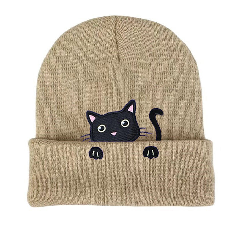Cat Embroidery Cute Cat Knitted Hat elevenforest