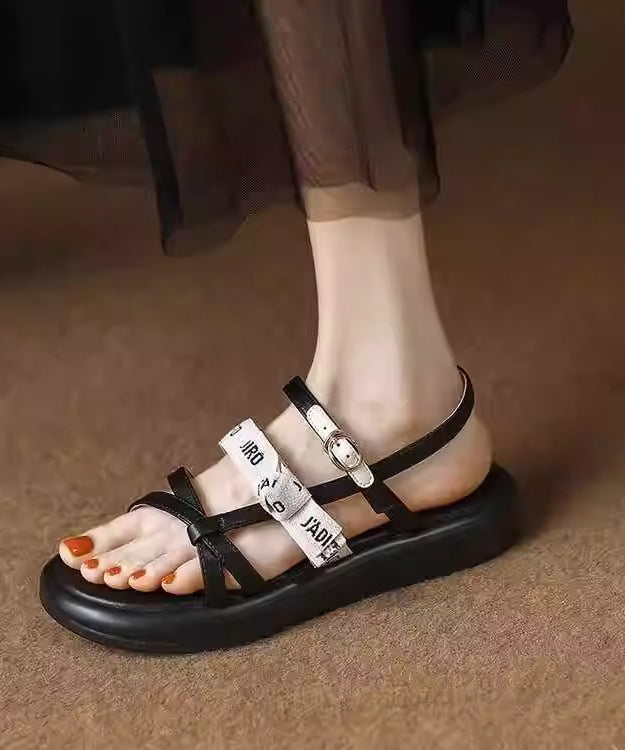 Black Splicing Platform Walking Sandals Peep Toe Aa004