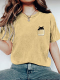 Funny Pocket Cat Print Vintage Casual T-shirt elevenforest