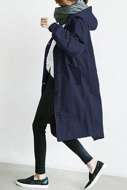 British Style Pocket Buttons Hooded Collar Outerwear
