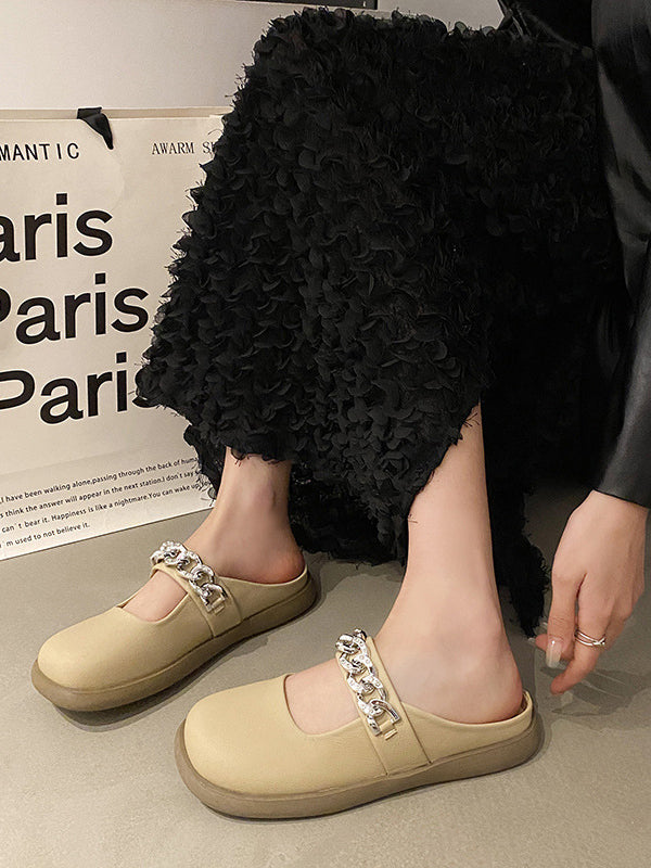 Chains Round-toe Shallow Cut Split-joint Mary Janes Slippers