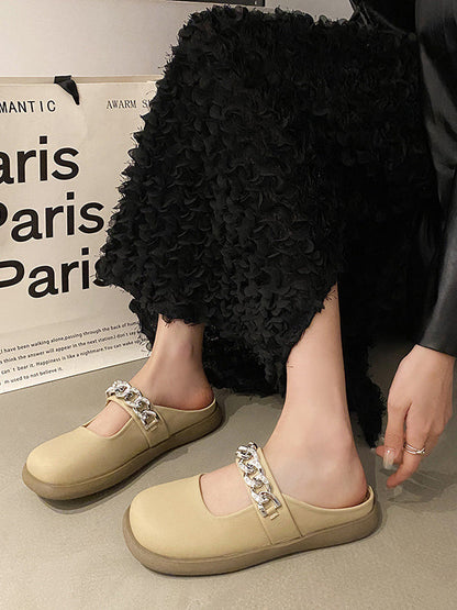 Chains Round-toe Shallow Cut Split-joint Mary Janes Slippers