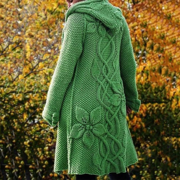 Women'S Floral Jacquard Hooded Sweater Cardigan artswardrobe