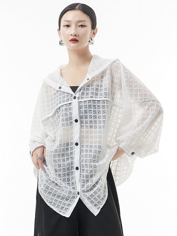 Loose Batwing Sleeves Sun Protection See-through Blouse