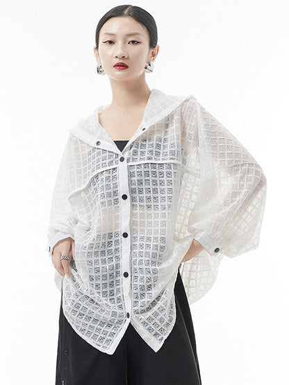 Loose Batwing Sleeves Sun Protection See-through Blouse