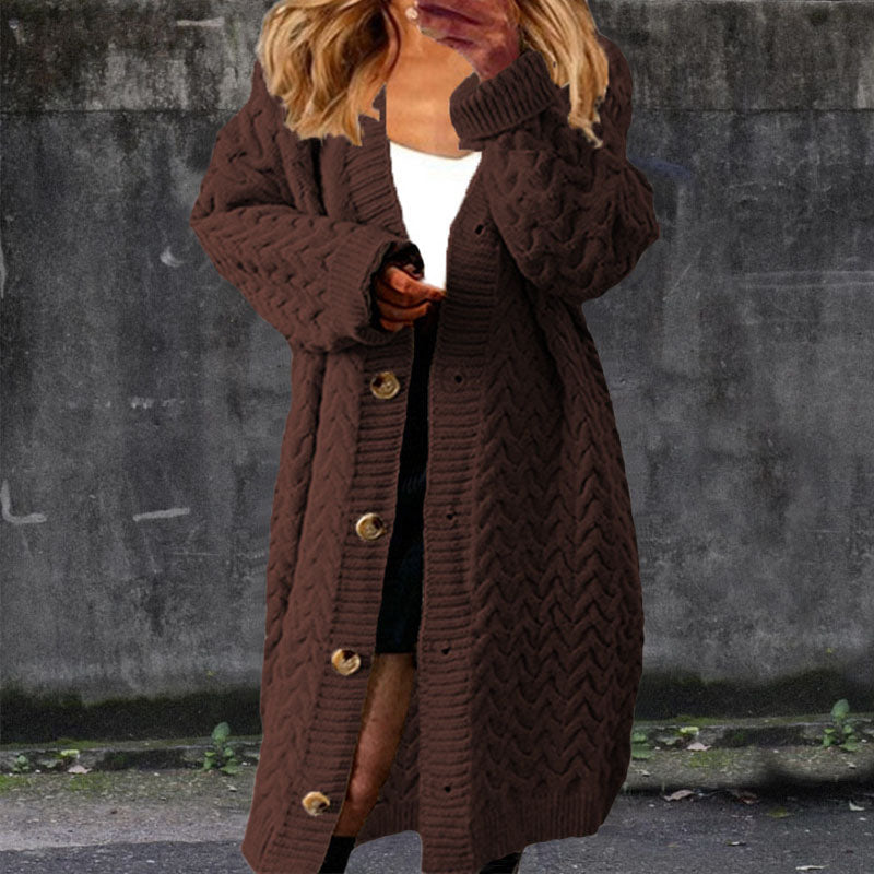 Solid Color Loose Mid Length Twist Button Sweater Cardigan elevenforest
